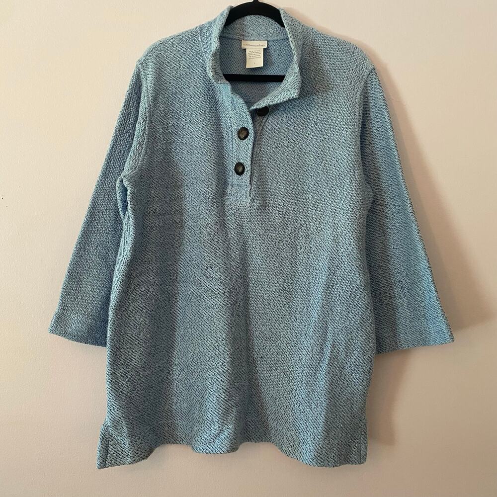 Soft Surroundings Heathered Blue Cotton Pullover Sweater Chunky Women size Large